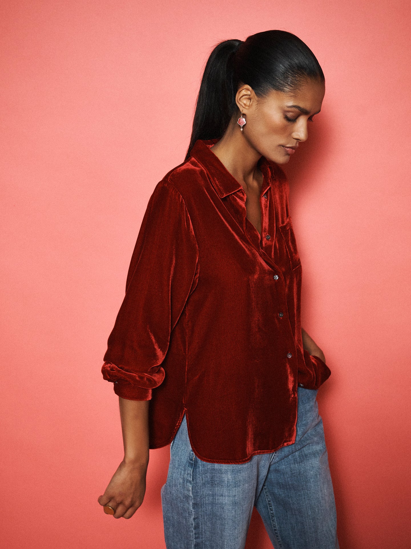 Chiara silk blend velvet shirt - Red