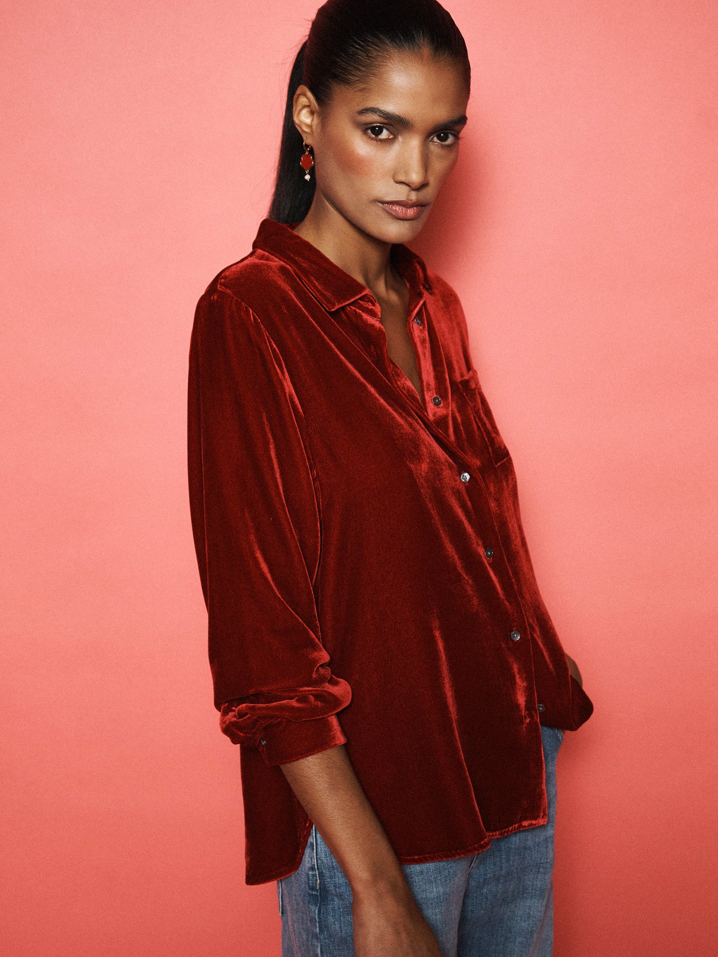 Chiara silk blend velvet shirt - Red