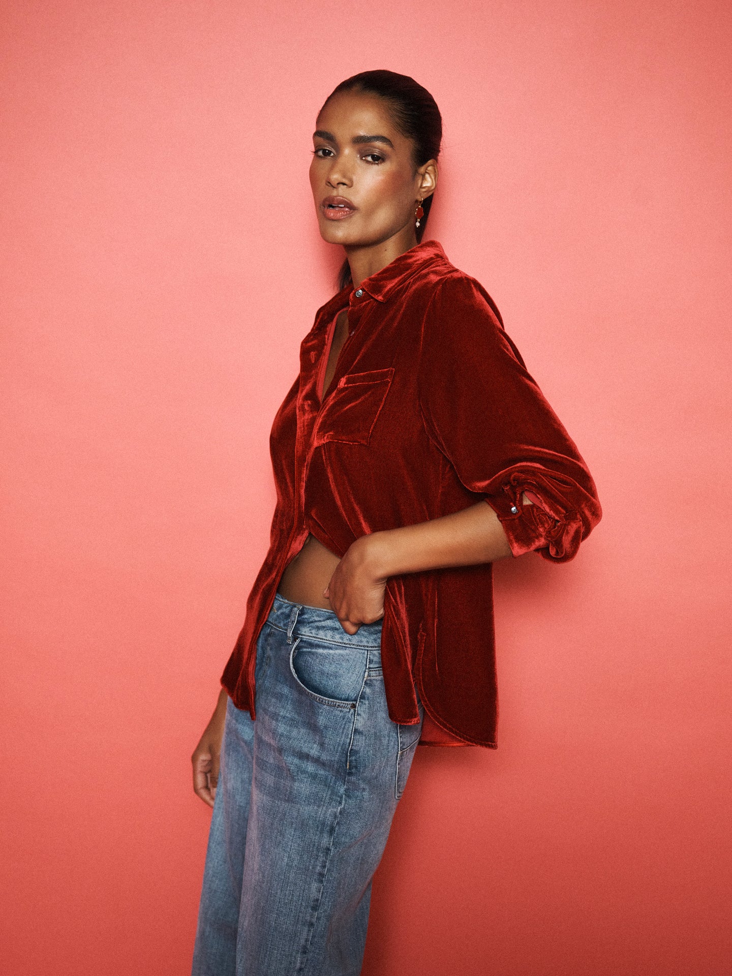 Chiara silk blend velvet shirt - Red