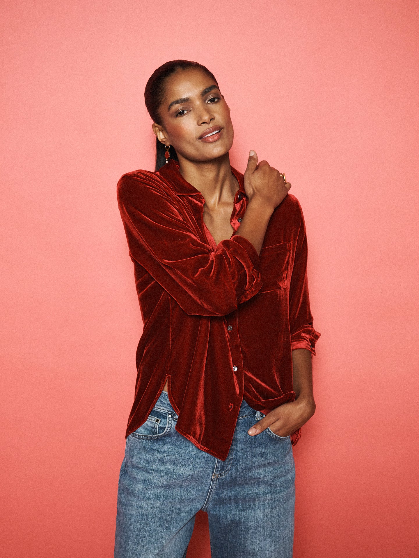 Chiara silk blend velvet shirt - Red