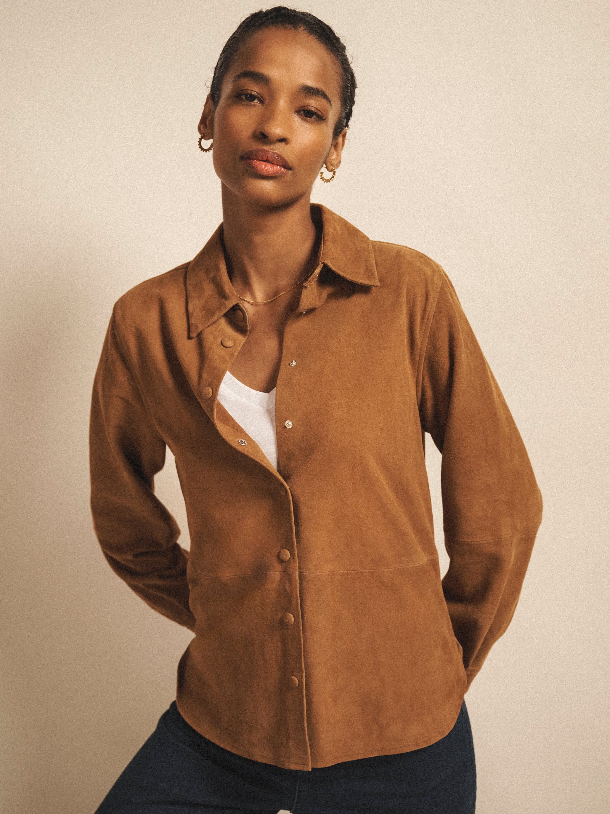 Chiara Suede Shirt in Tan | NRBY Clothing