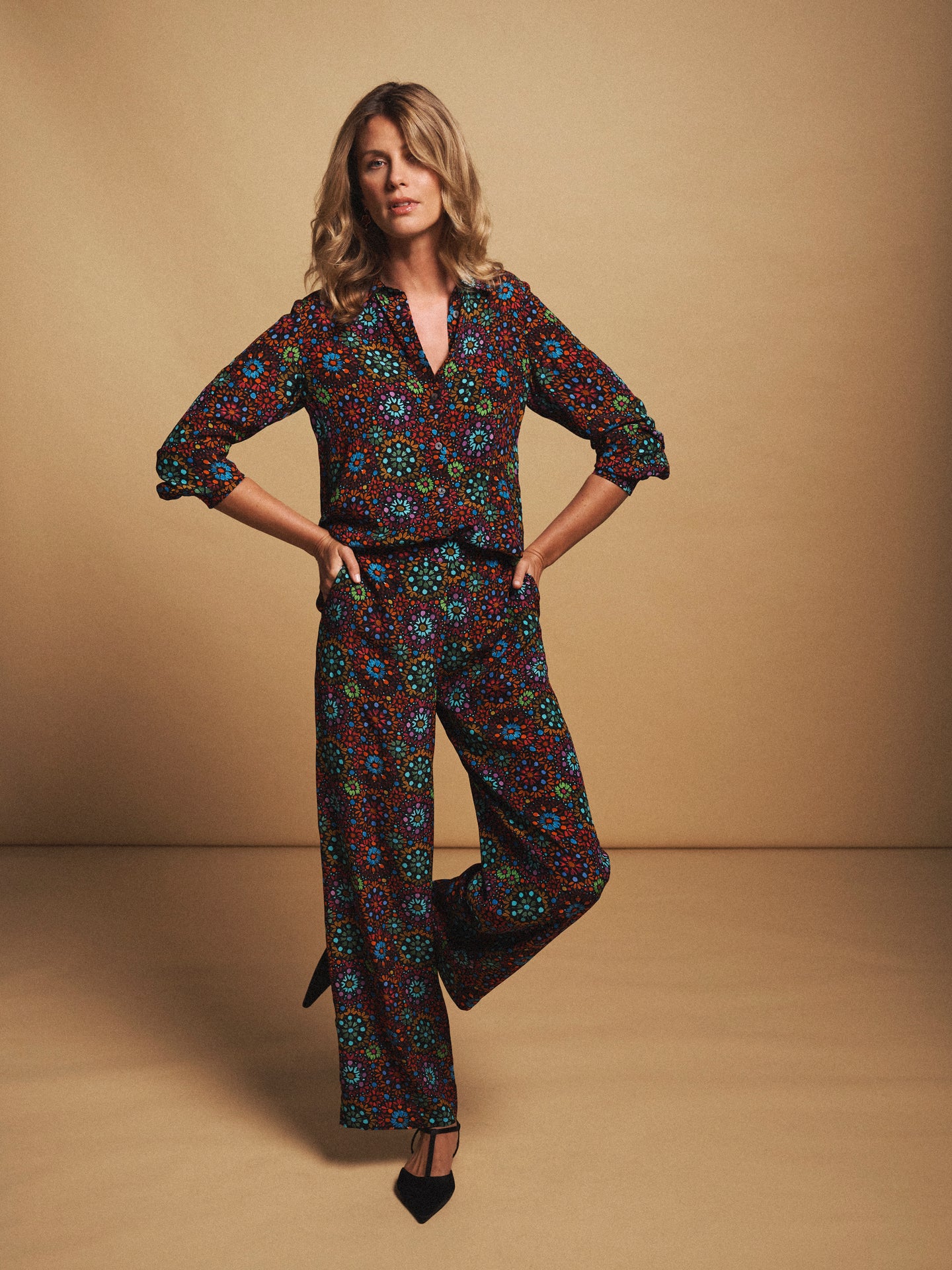 Thea silk kaleidoscope trouser