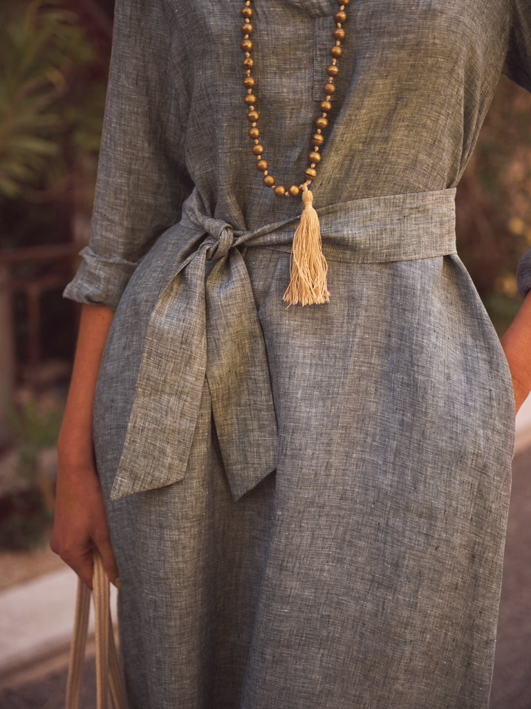 Hettie Linen Shirt Dress - Khaki