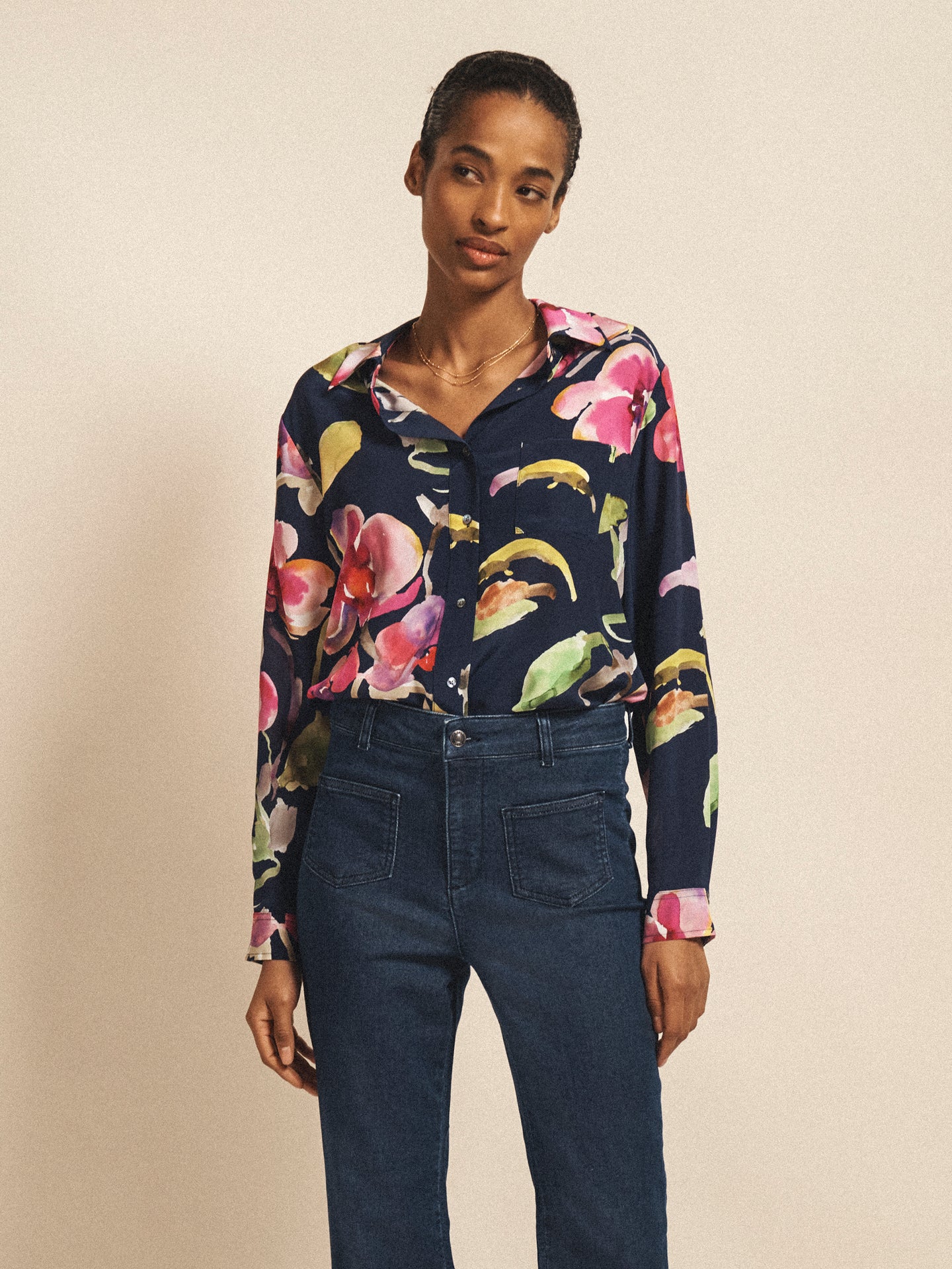 Chiara silk orchid print shirt