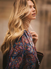 Curtis Silk Navy Painterly Paisley Print Top