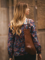 Curtis Silk Navy Painterly Paisley Print Top