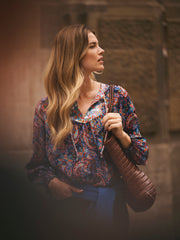 Curtis Silk Navy Painterly Paisley Print Top