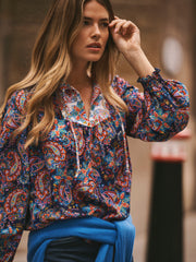 Curtis Silk Navy Painterly Paisley Print Top