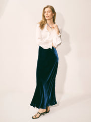 Cyd silk blend velvet bias cut skirt - Midnight | NRBY Clothing