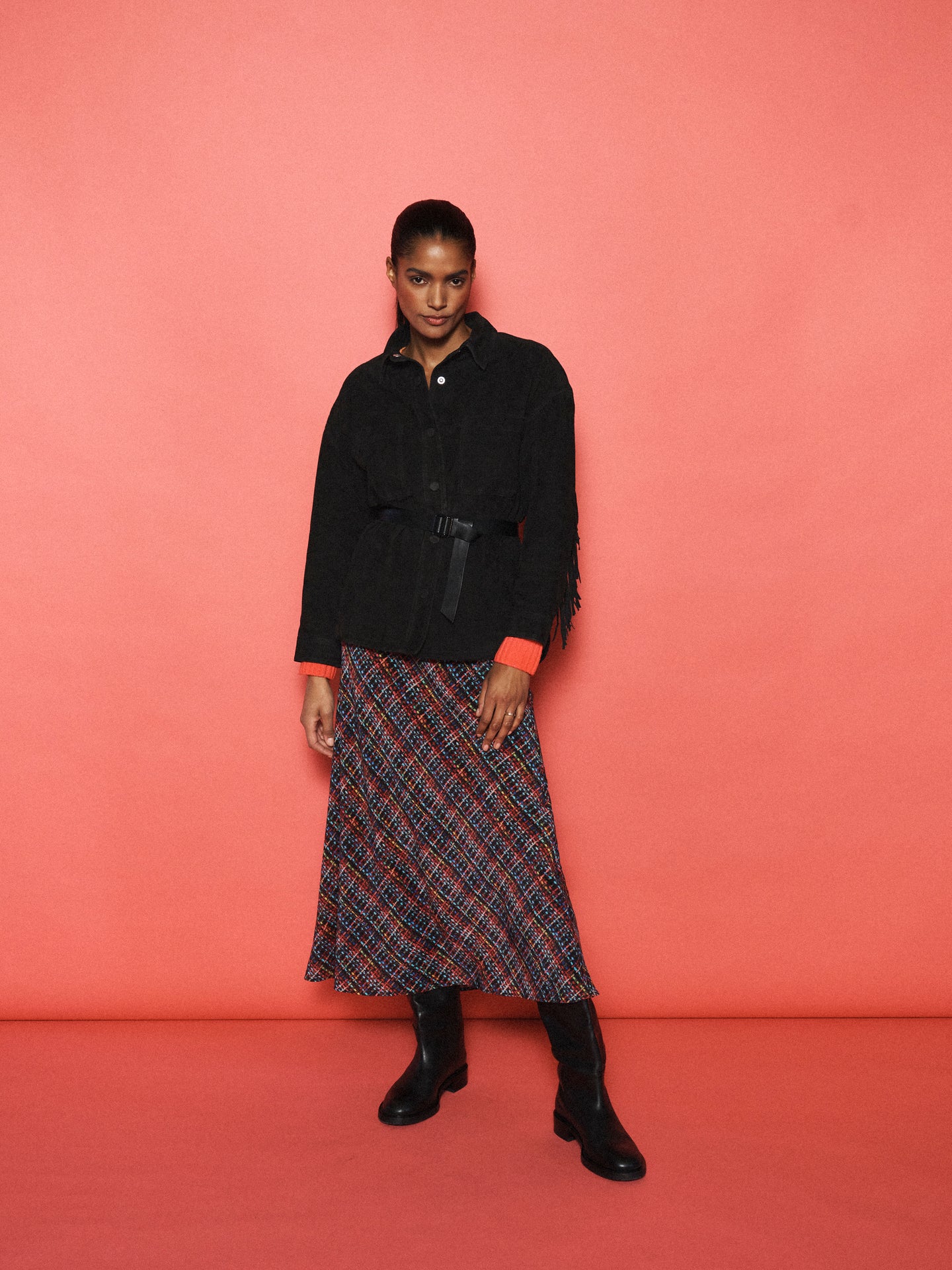 Cyd silk stardust tweed print skirt