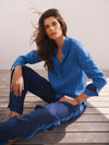 Thea linen side stripe trouser - Navy / Bright Blue