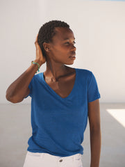 Charlie linen V-neck t-shirt - Cobalt | NRBY Clothing
