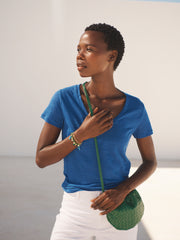 Charlie linen V-neck t-shirt - Cobalt | NRBY Clothing