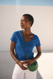Charlie linen V-neck t-shirt - Cobalt | NRBY Clothing