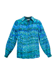 Chiara silk watercolour splash shirt - Peacock Blue