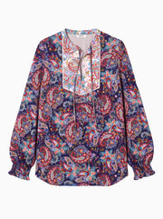 Curtis silk navy painterly paisley print top | NRBY Clothing