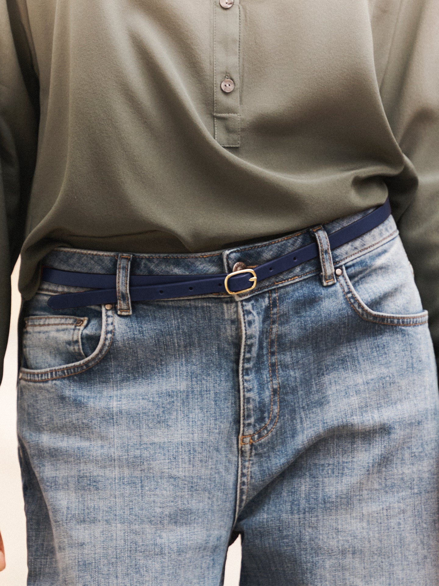 Leather Belt - Navy