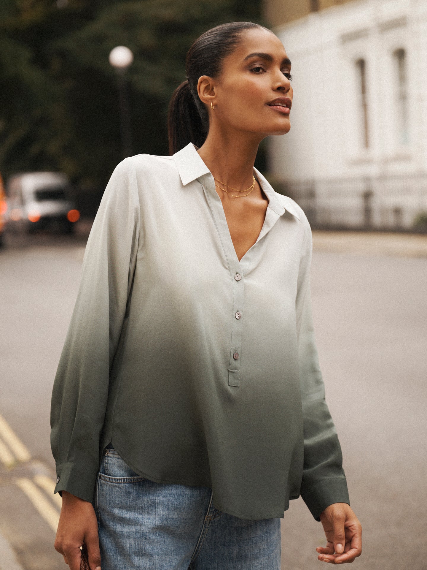 Dani silk dip dye shirt - Khaki dip dye