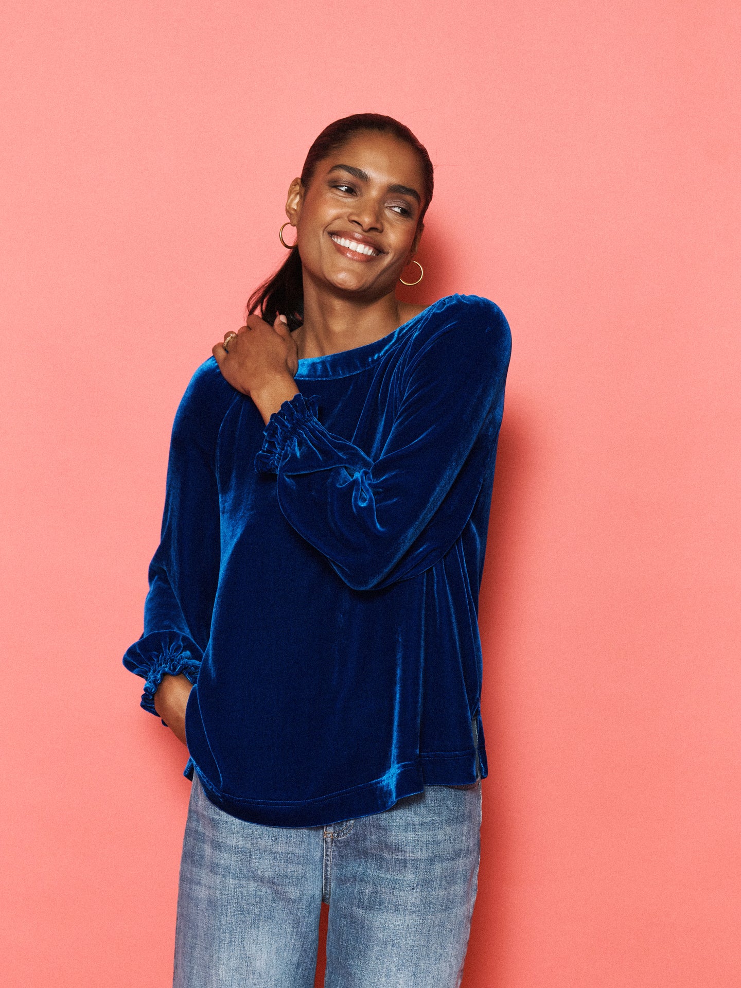 Daphne silk blend velvet boat neck top - Lapis