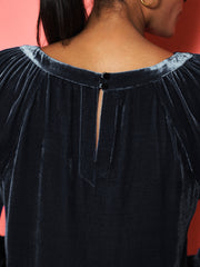 Daphne Silk Blend Velvet Boat Neck Top - Carbon