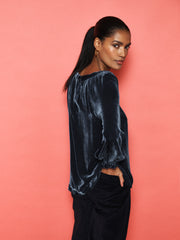 Daphne Silk Blend Velvet Boat Neck Top - Carbon