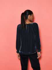 Daphne Silk Blend Velvet Boat Neck Top - Carbon