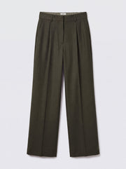 Dee Wool Blend Wide Leg Trouser - Dark Khaki