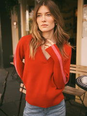 Devora merino side stripe sweater - Red / Pink | NRBY Clothing
