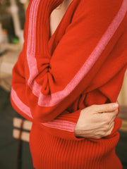 Devora merino side stripe sweater - Red / Pink | NRBY Clothing