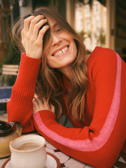 Devora merino side stripe sweater - Red / Pink | NRBY Clothing