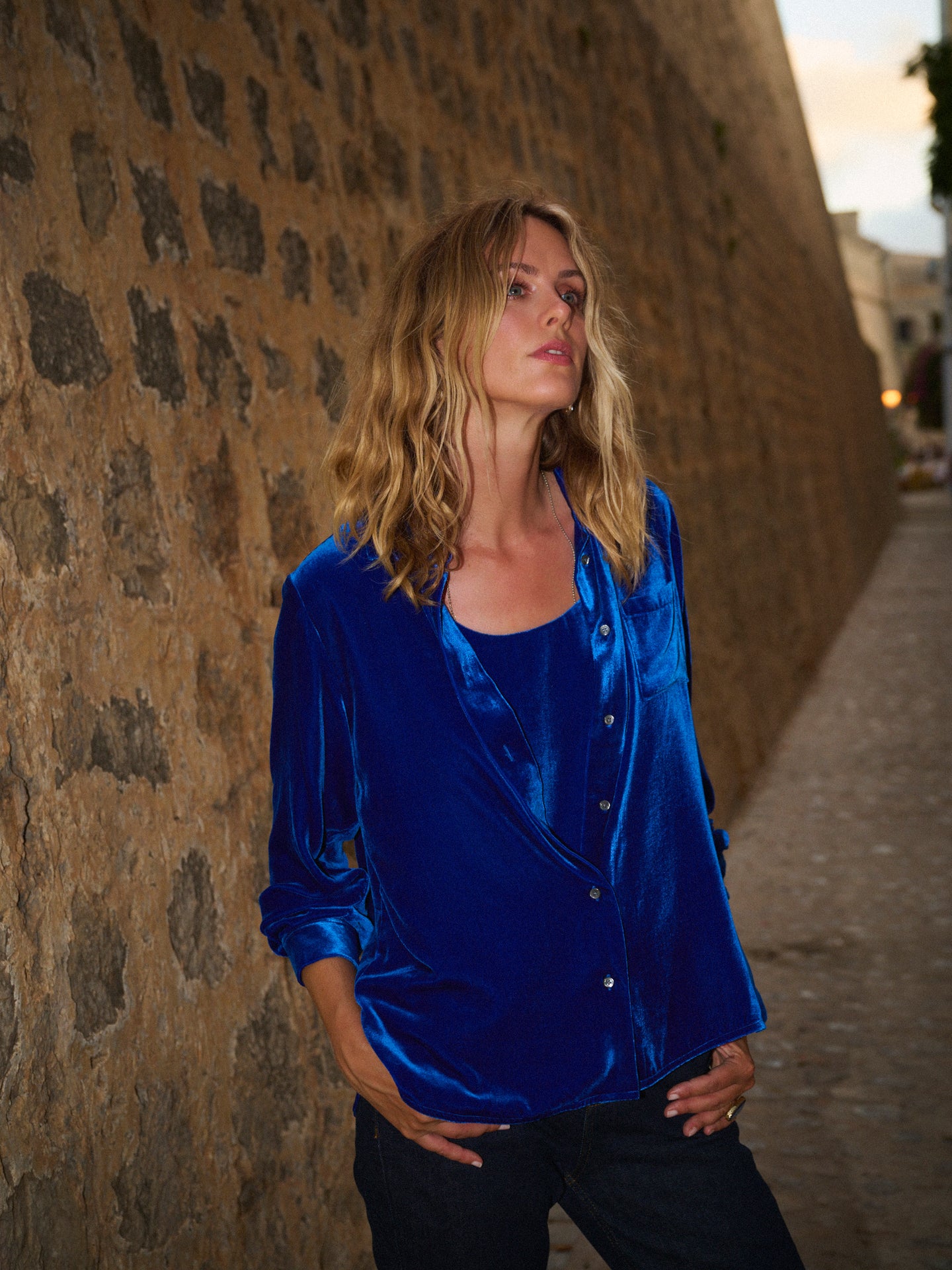 Chiara velvet shirt - Lapis Blue