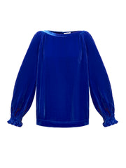 Daphne silk blend velvet boat neck top - Lapis