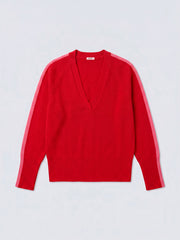 Devora merino side stripe sweater - Red / Pink | NRBY Clothing