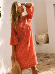Lillibet cotton embroidered gingham dress | NRBY Clothing