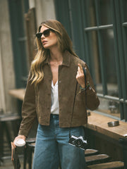 Eliza suede jacket - Khaki | NRBY Clothing