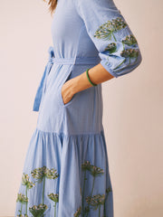 Ellen cotton seersucker embroidered maxi dress - Mid Blue | NRBY Clothing