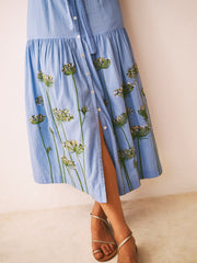 Ellen cotton seersucker embroidered maxi dress - Mid Blue | NRBY Clothing