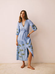 Ellen cotton seersucker embroidered maxi dress - Mid Blue | NRBY Clothing