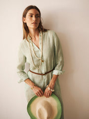 Elva gauze linen dress - Green stripe | NRBY Clothing