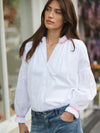 Esther cotton embroidered shirt - White / Pink