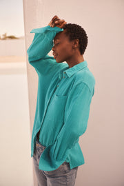 Elouise cotton double cloth shirt - Aqua