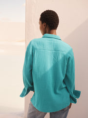 Elouise cotton double cloth shirt - Aqua