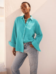 Elouise cotton double cloth shirt - Aqua