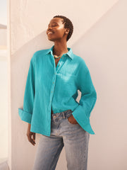 Elouise cotton double cloth shirt - Aqua