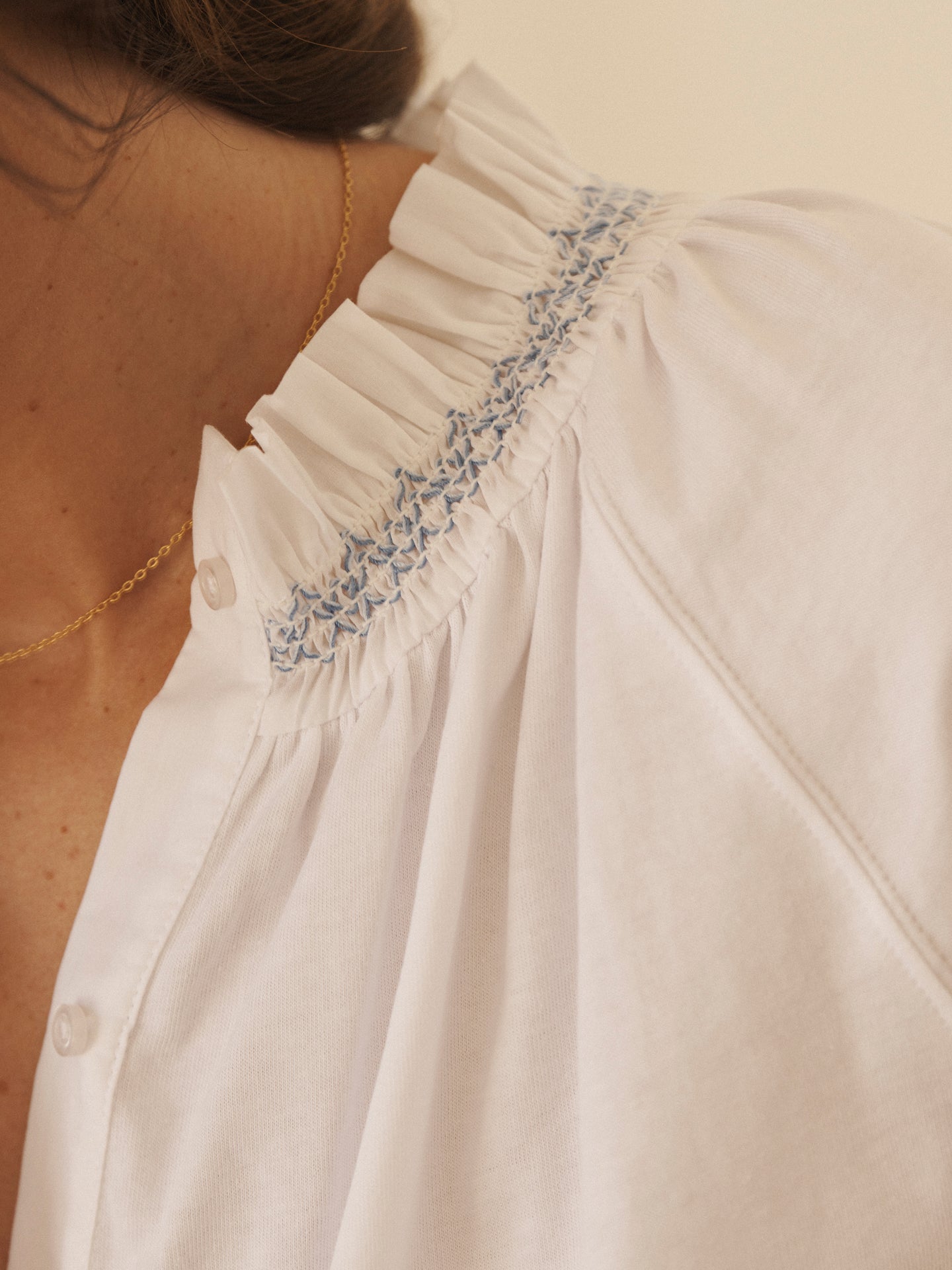 Esther cotton embroidered shirt - White / Blue