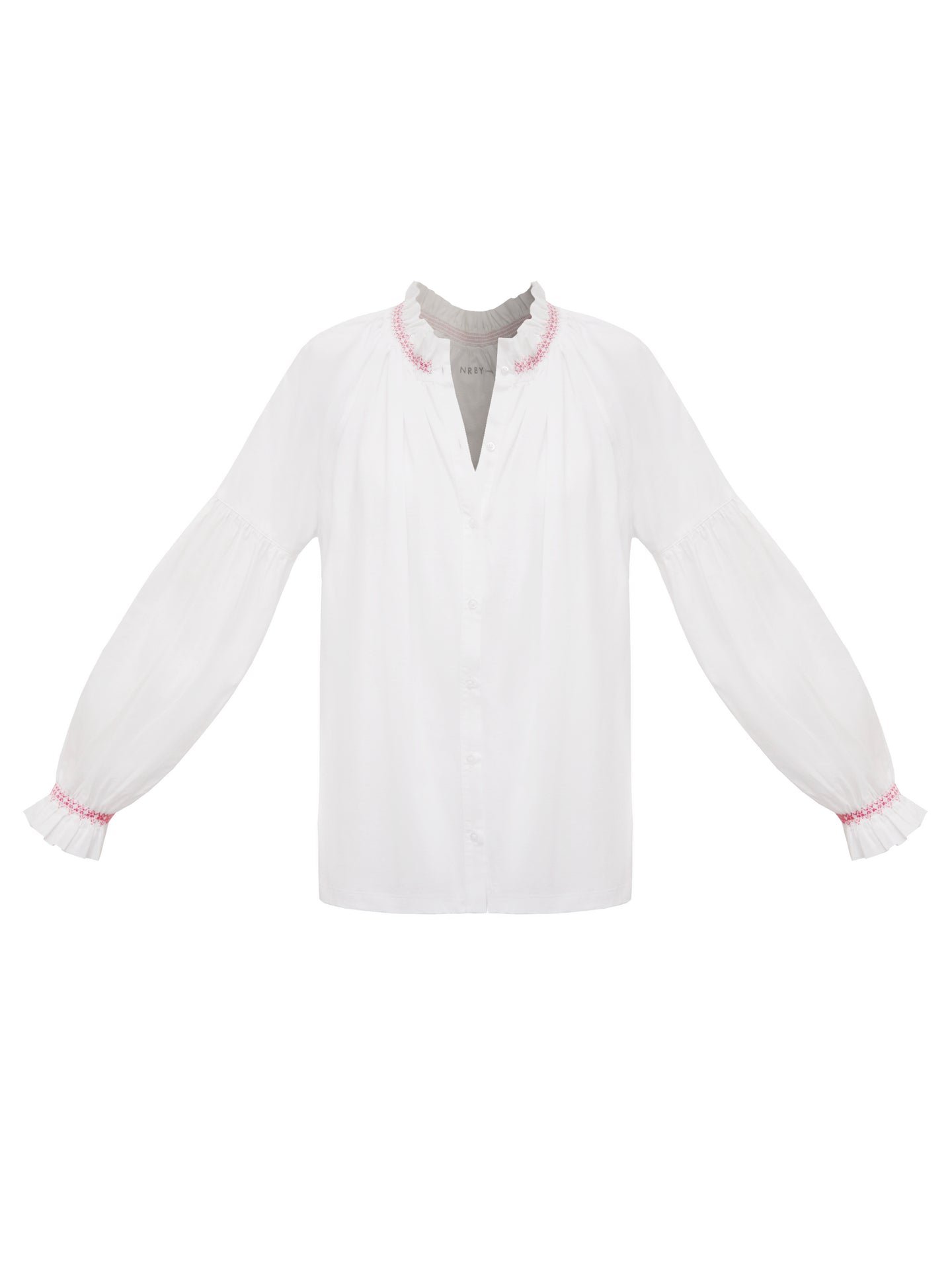 Esther cotton embroidered shirt - White / Pink