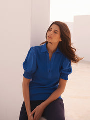 Evelyn jersey and cotton short sleeve shirt - Cobalt | NRBY Clothing