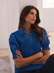 Evelyn jersey and cotton short sleeve shirt - Cobalt | NRBY Clothing