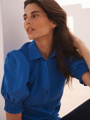 Evelyn jersey and cotton short sleeve shirt - Cobalt | NRBY Clothing