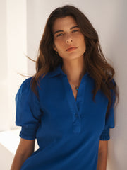 Evelyn jersey and cotton short sleeve shirt - Cobalt | NRBY Clothing